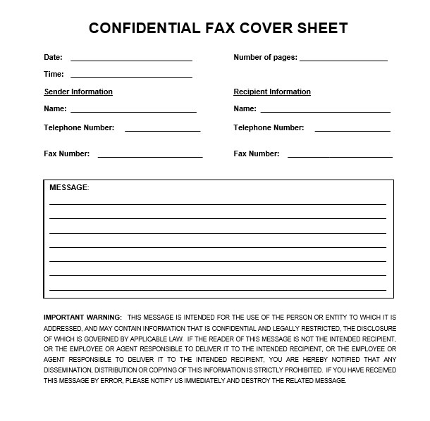 Confidential Fax Cover Sheet Template Free Printable Pdf