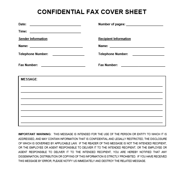 confidential fax cover sheet template printable in pdf