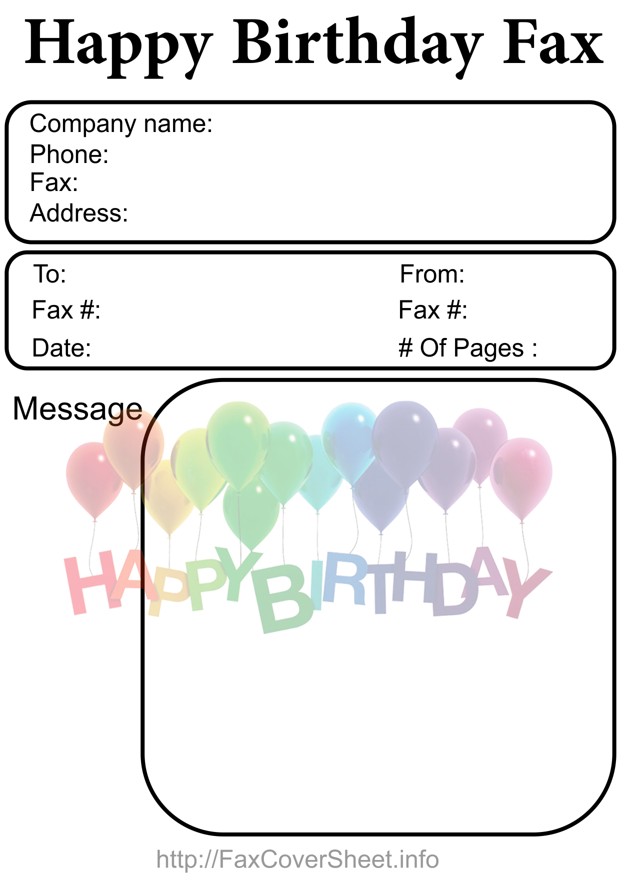 Sample Birthday Fax cover sheet