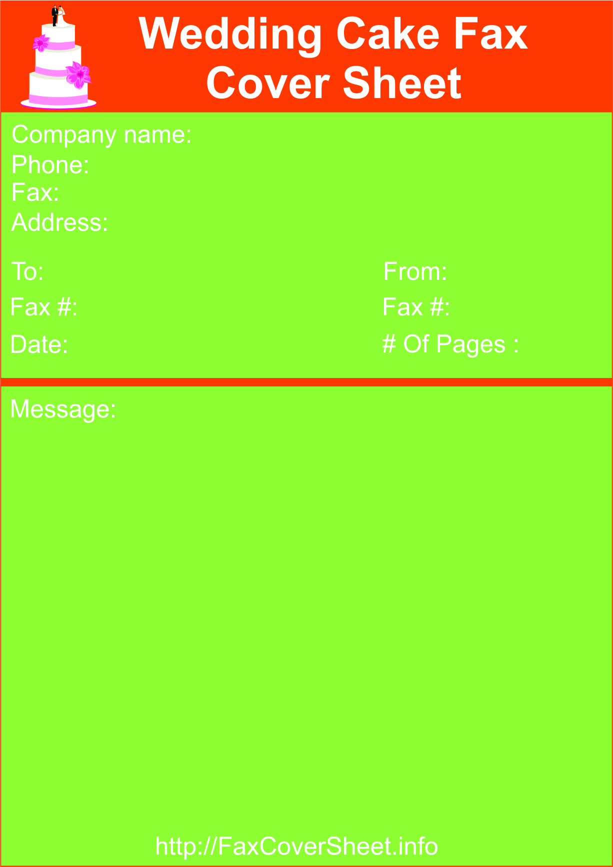 Wedding Cake Fax Cover Letter