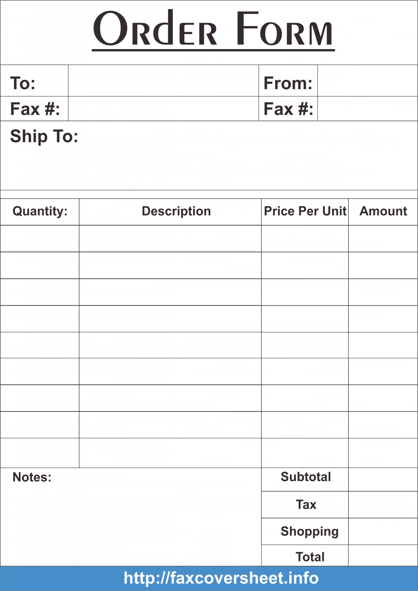 order form free fax cover sheet template