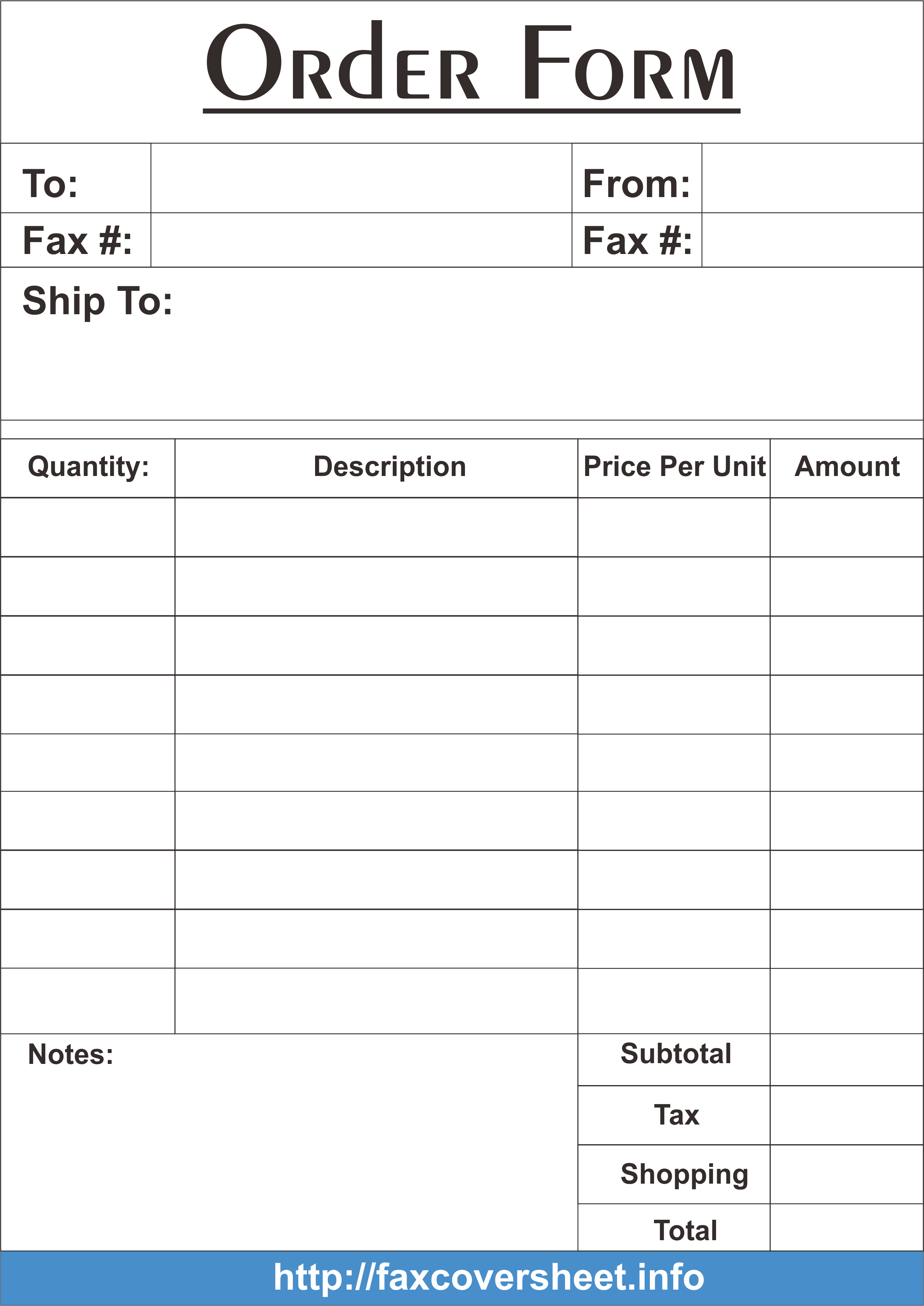 Printable Order Sheet