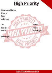 Free High Priority Fax Cover Sheet