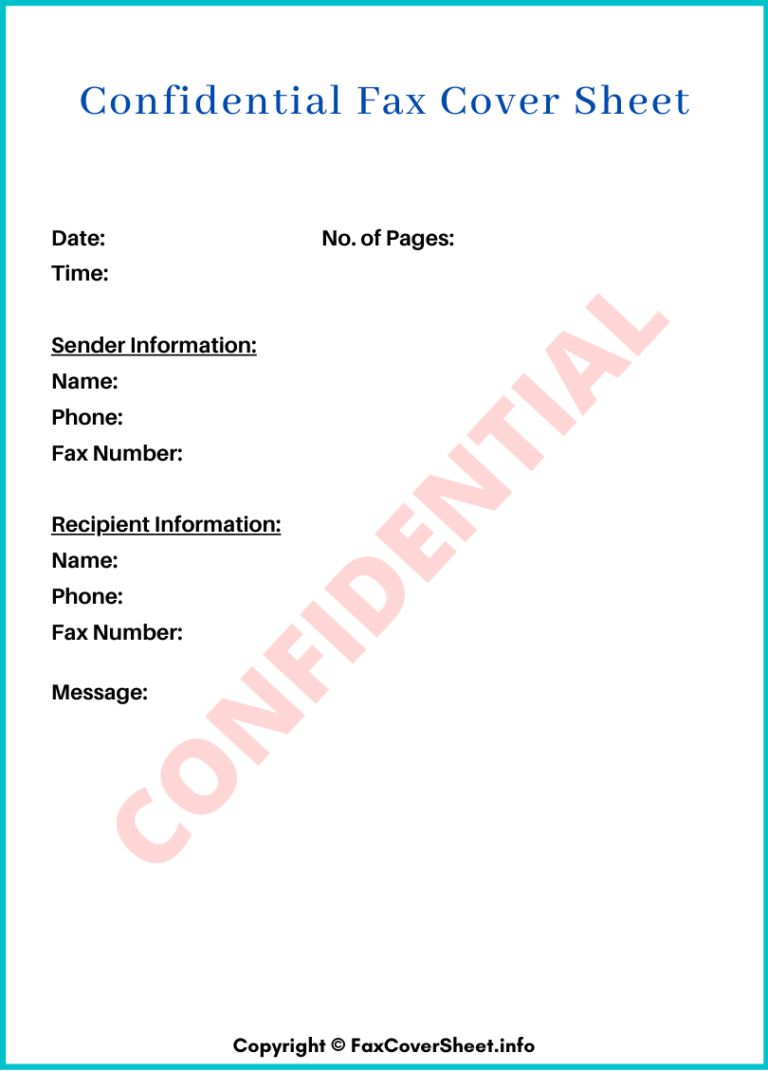 free printable confidential fax cover sheet template pdf