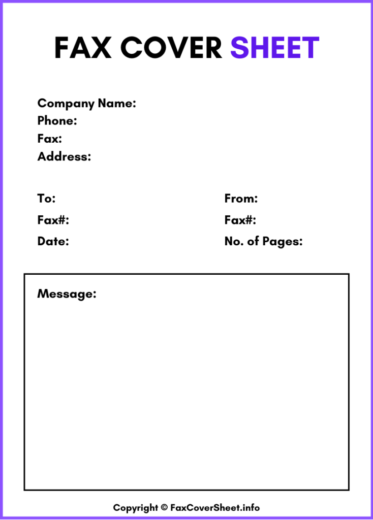 Standard Fax Cover Sheet Printable Template in PDF