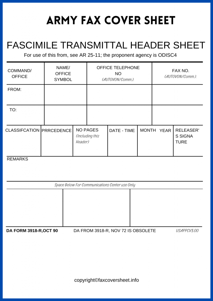Army Fax Cover Sheet Templates Printable in PDF