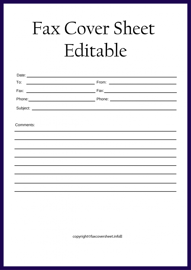Editable Fax Cover Sheet Template Printable in PDF