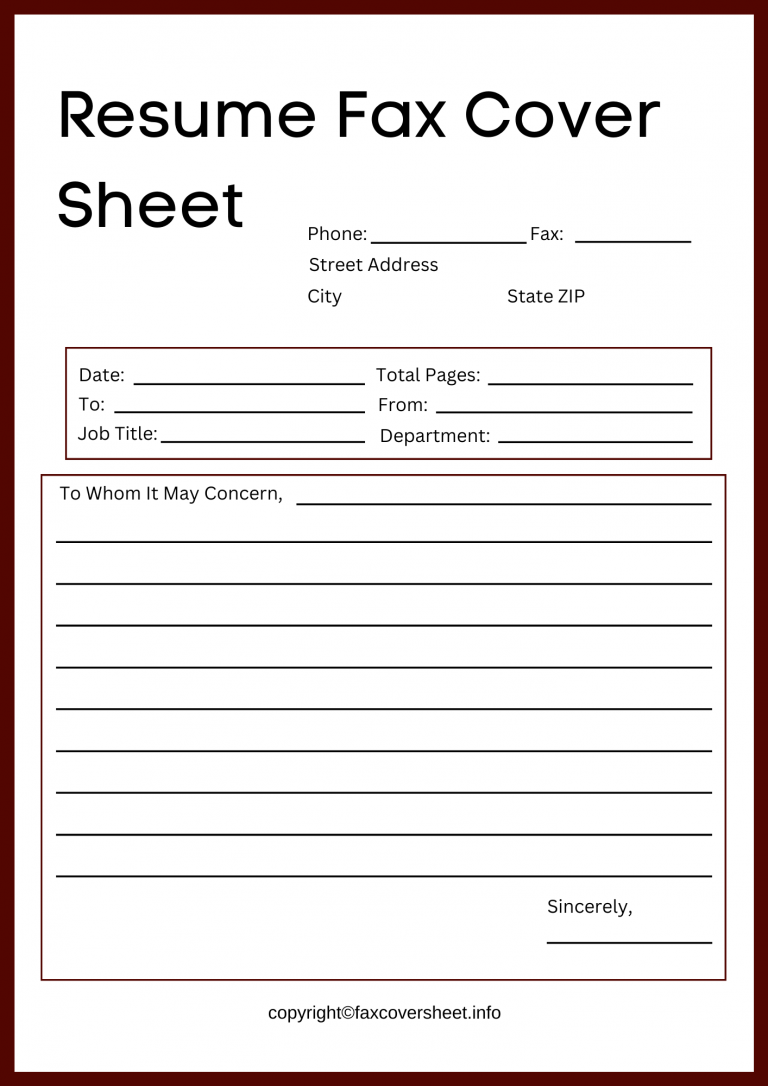 fax cover sheet for resume example