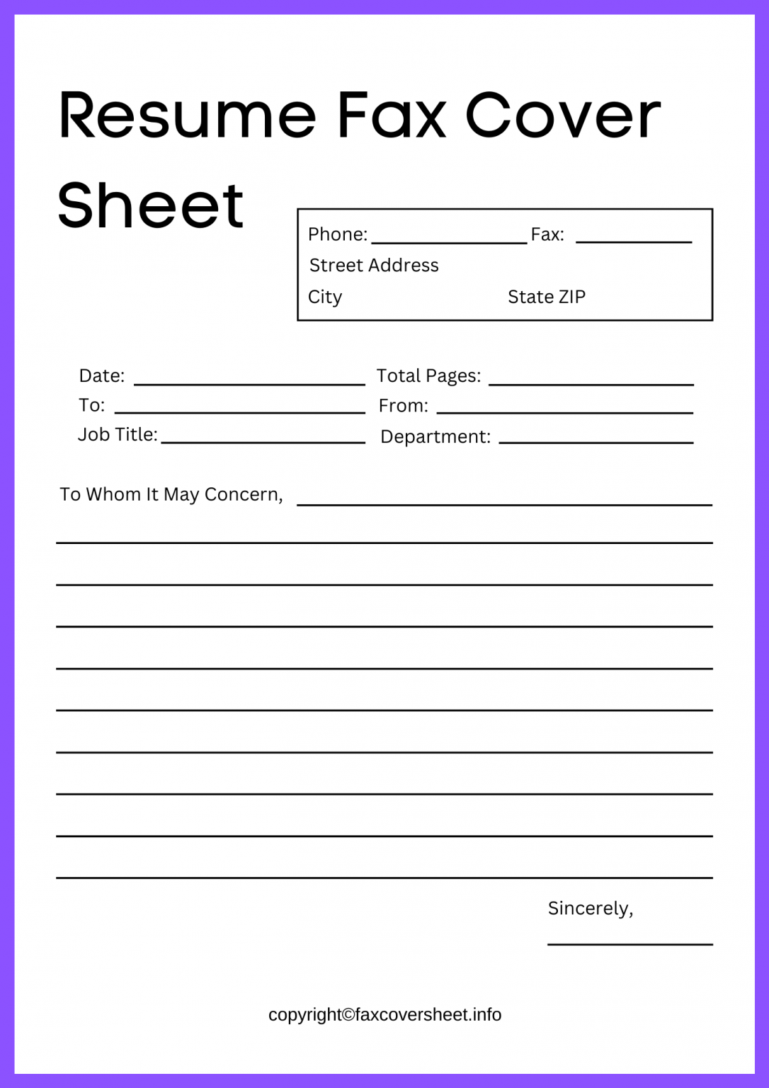 Fax Cover Sheet for Resume Templates Printable in PDF & Word