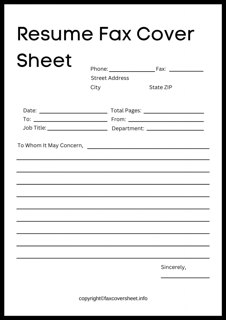 Fax Cover Sheet for Resume Templates Printable in PDF & Word