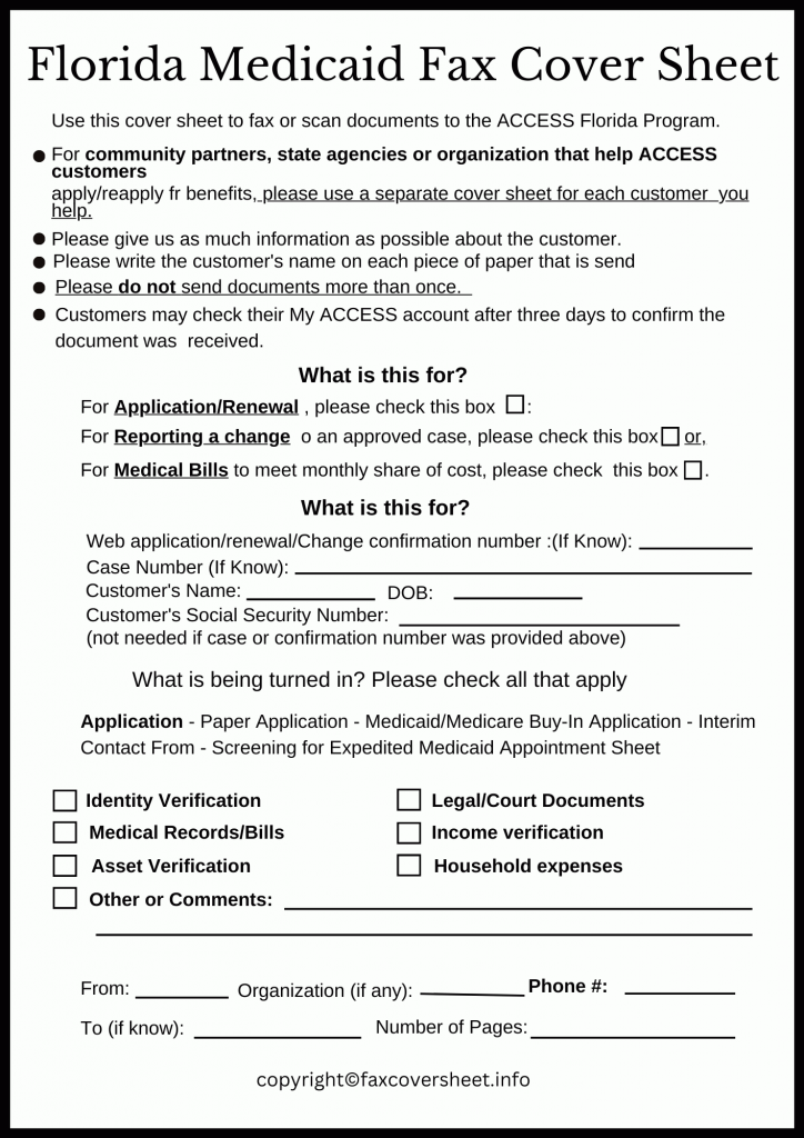 Florida Medicaid Fax Cover Sheet Templates Printable in PDF