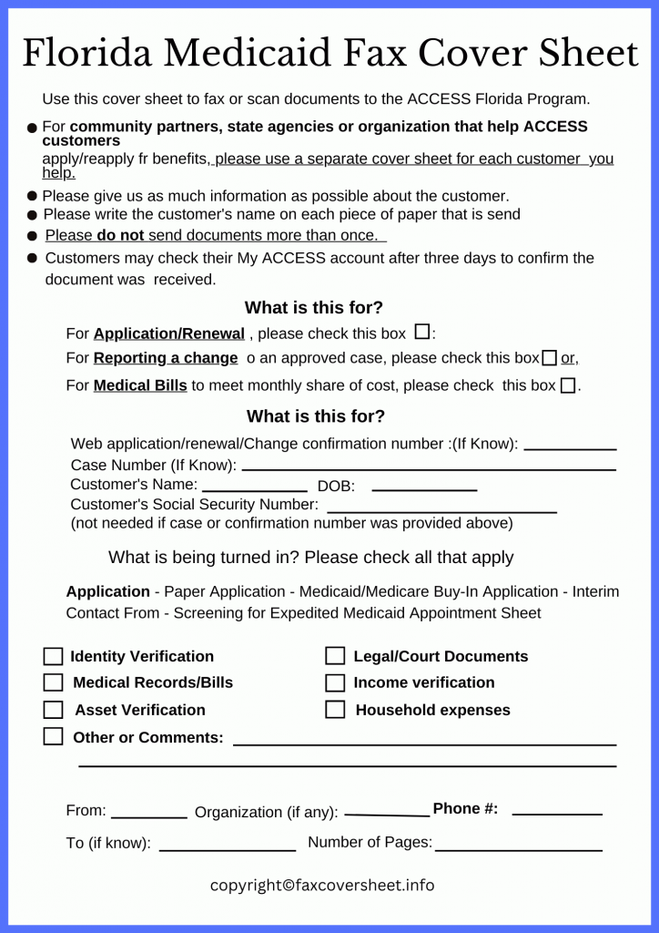 Florida Share of Cost Medicaid Fax Cover Sheet