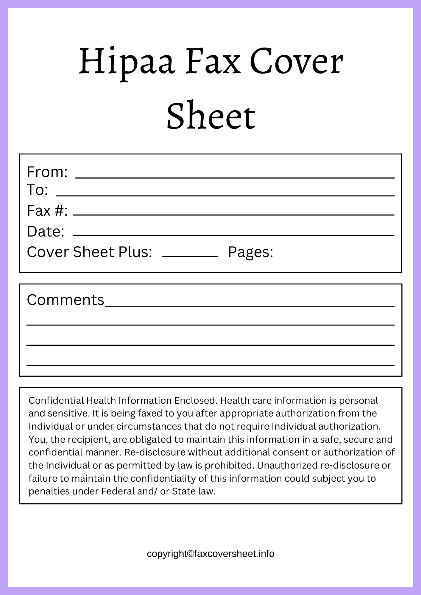 Hipaa Fax Cover Sheet Templates Printable In Pdf Word