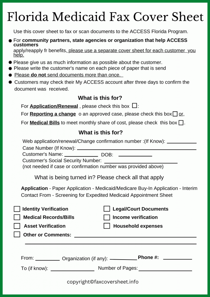 Printable Florida Medicaid Fax Cover Sheet