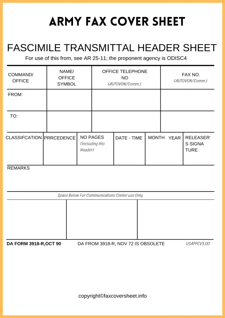 US Army Fax Cover Sheet Template