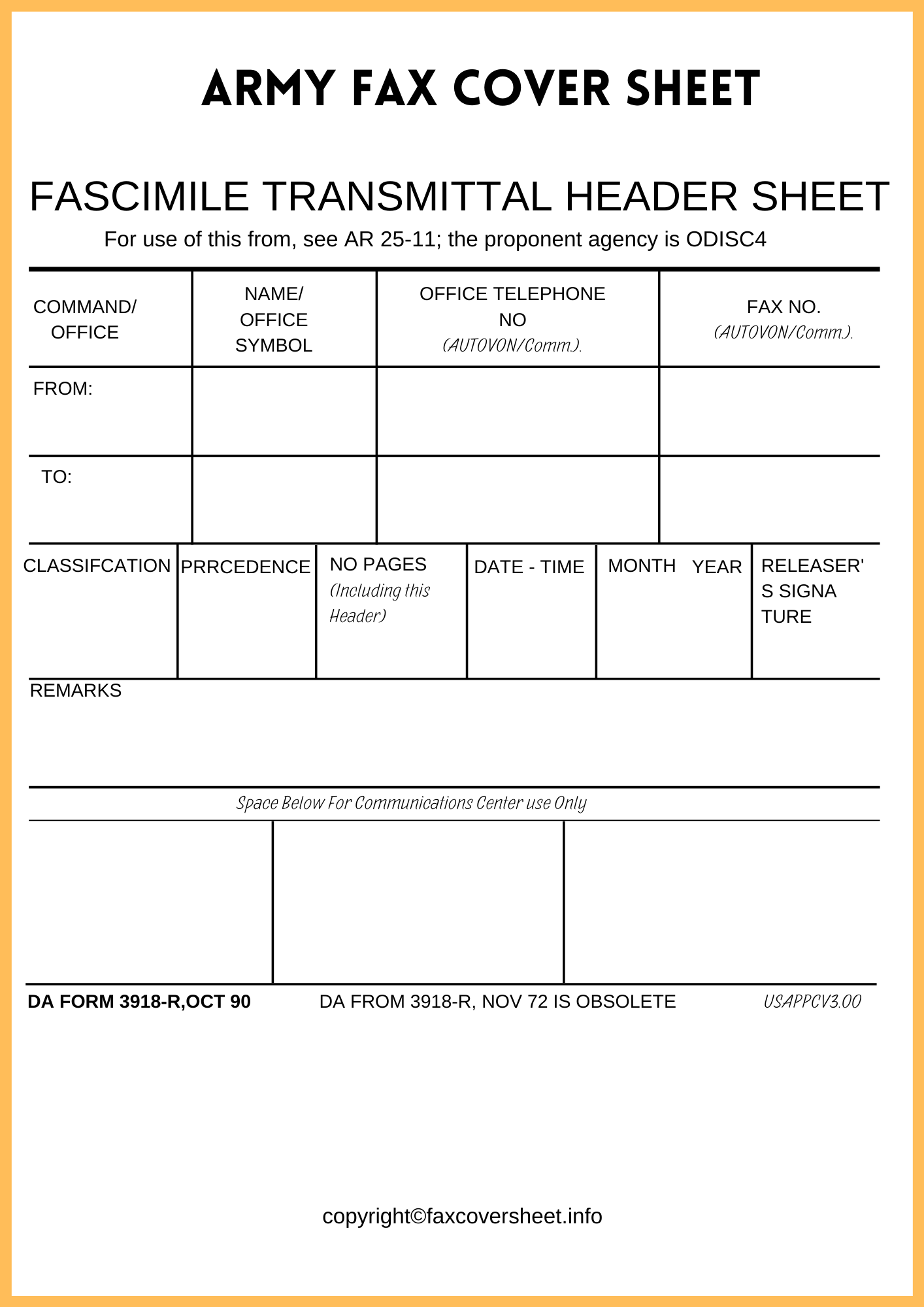 Army Fax Cover Sheet Templates Printable in PDF & Word