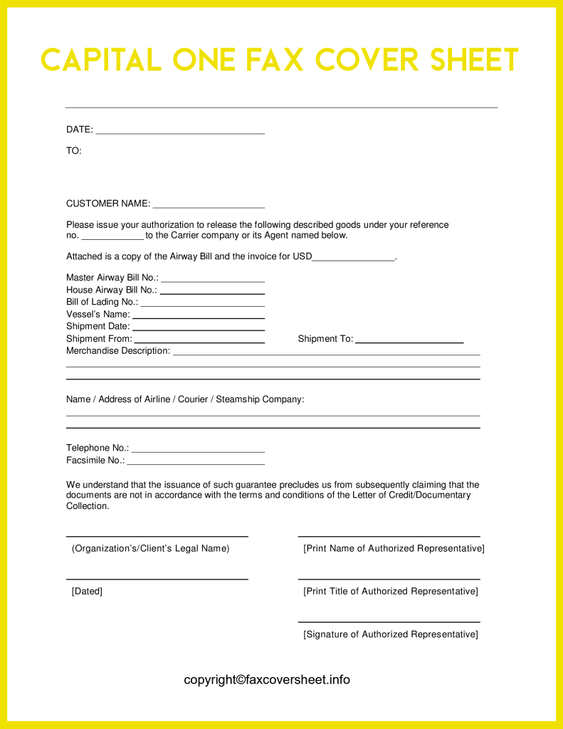 Capital One Fax Cover Letter Template