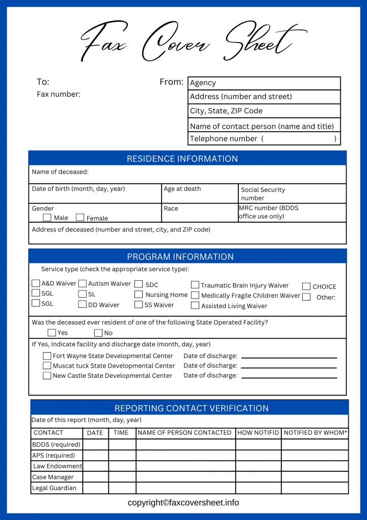 FSSA Fax Cover Letter Template