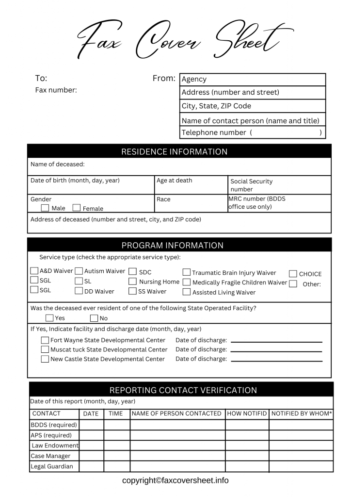 FSSA Fax Cover Sheet