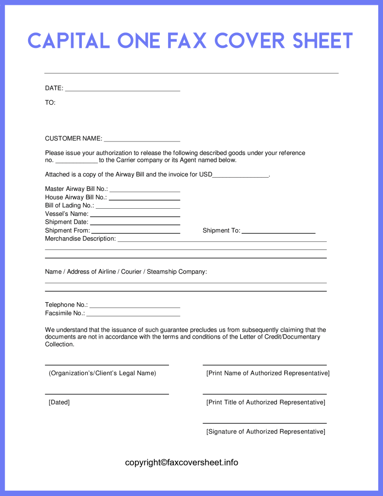 Free Capital One Fax Cover Sheet Template in PDF