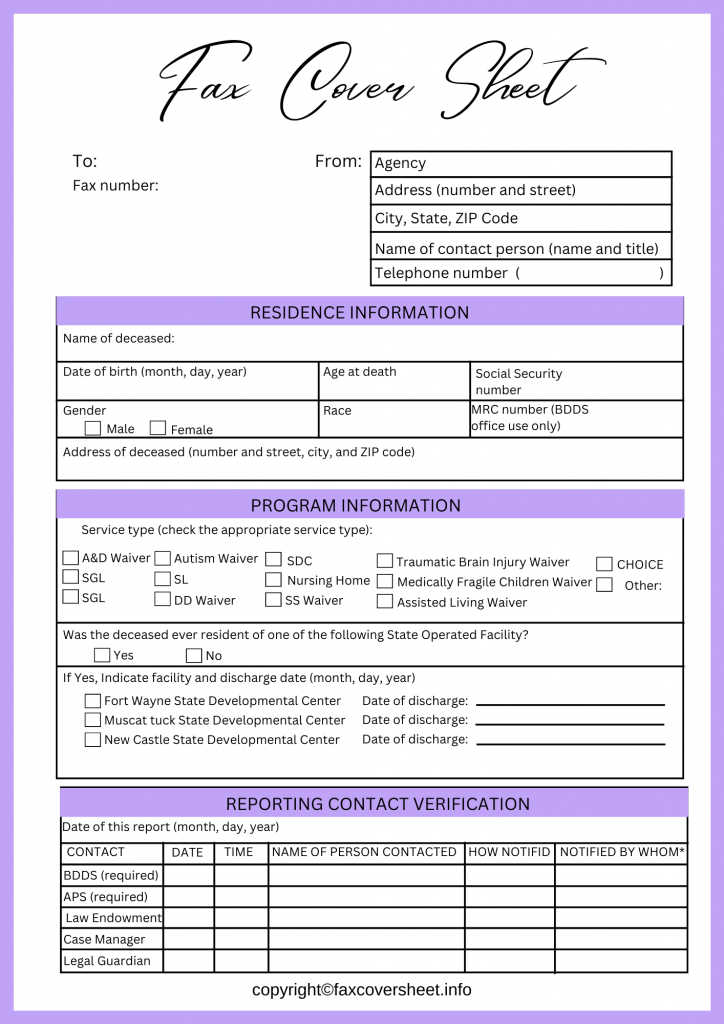 Free FSSA Fax Cover Sheet Template in PDF