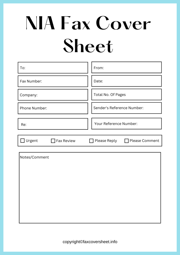 Free NIA Fax Cover Sheet Template in PDF