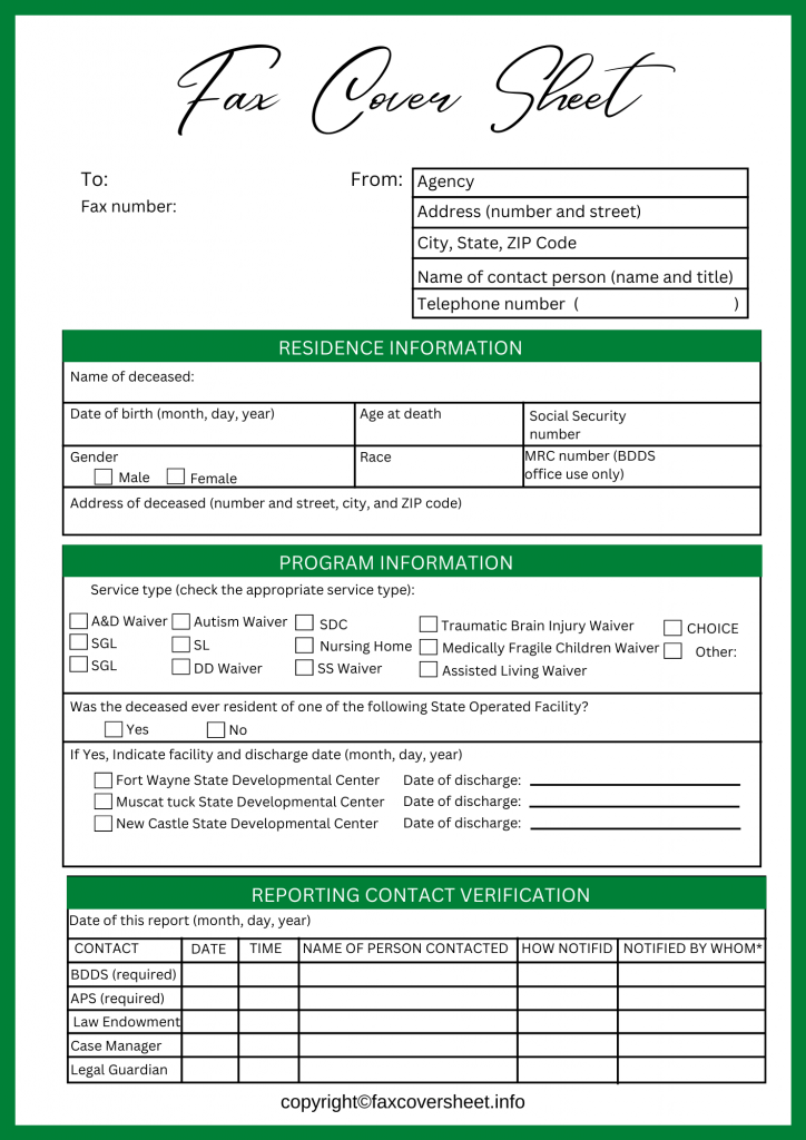 Printable FSSA Fax Cover Sheet in Word