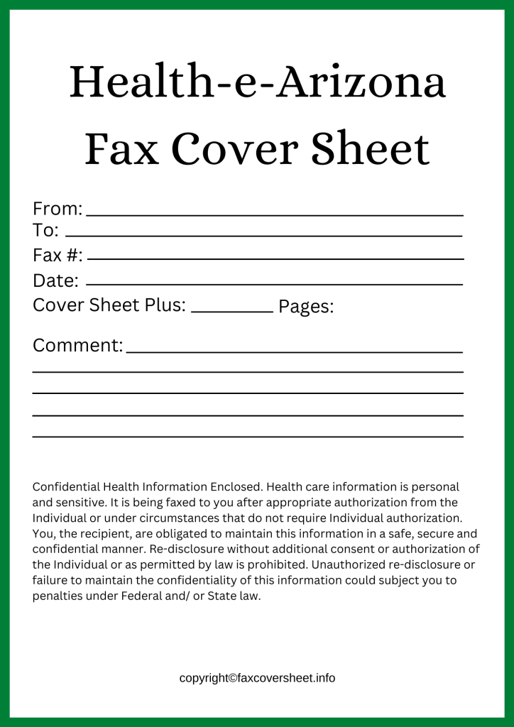 Printable Health-e-Arizona Fax Cover Sheet in Word