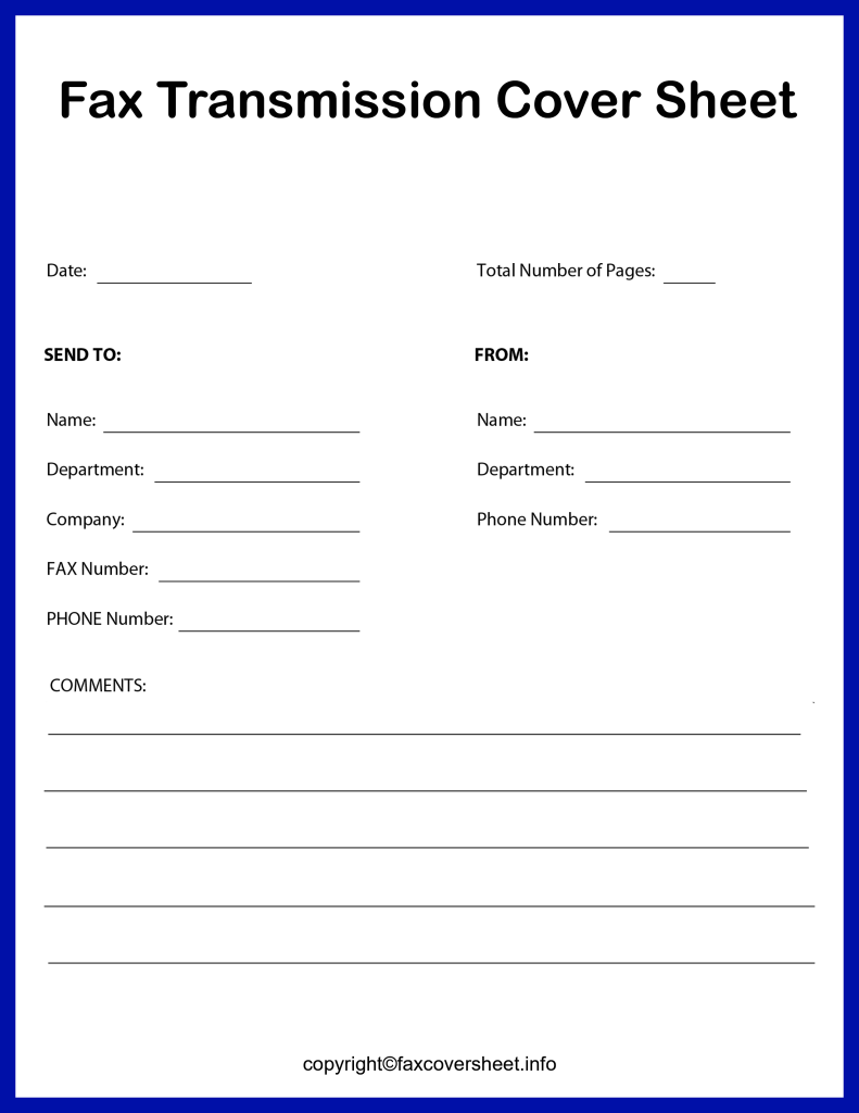 Fax Transmission Cover Sheet Template