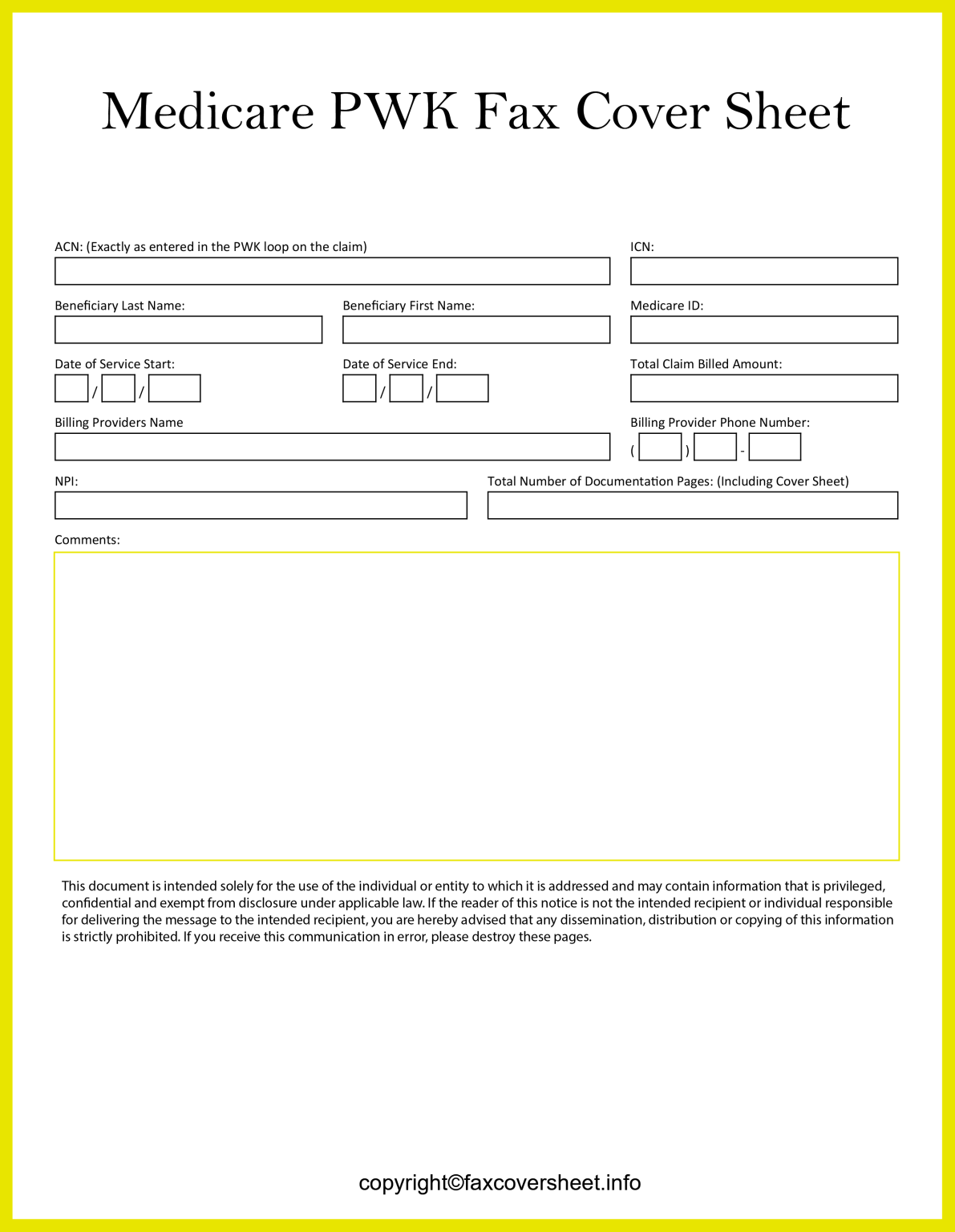 Medicare PWK Fax Cover Sheet Printable Template In PDF