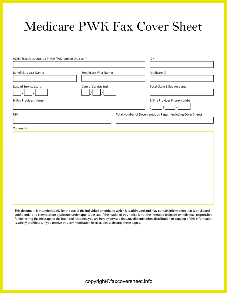 Free Medicare PWK Fax Cover Sheet Template in PDF