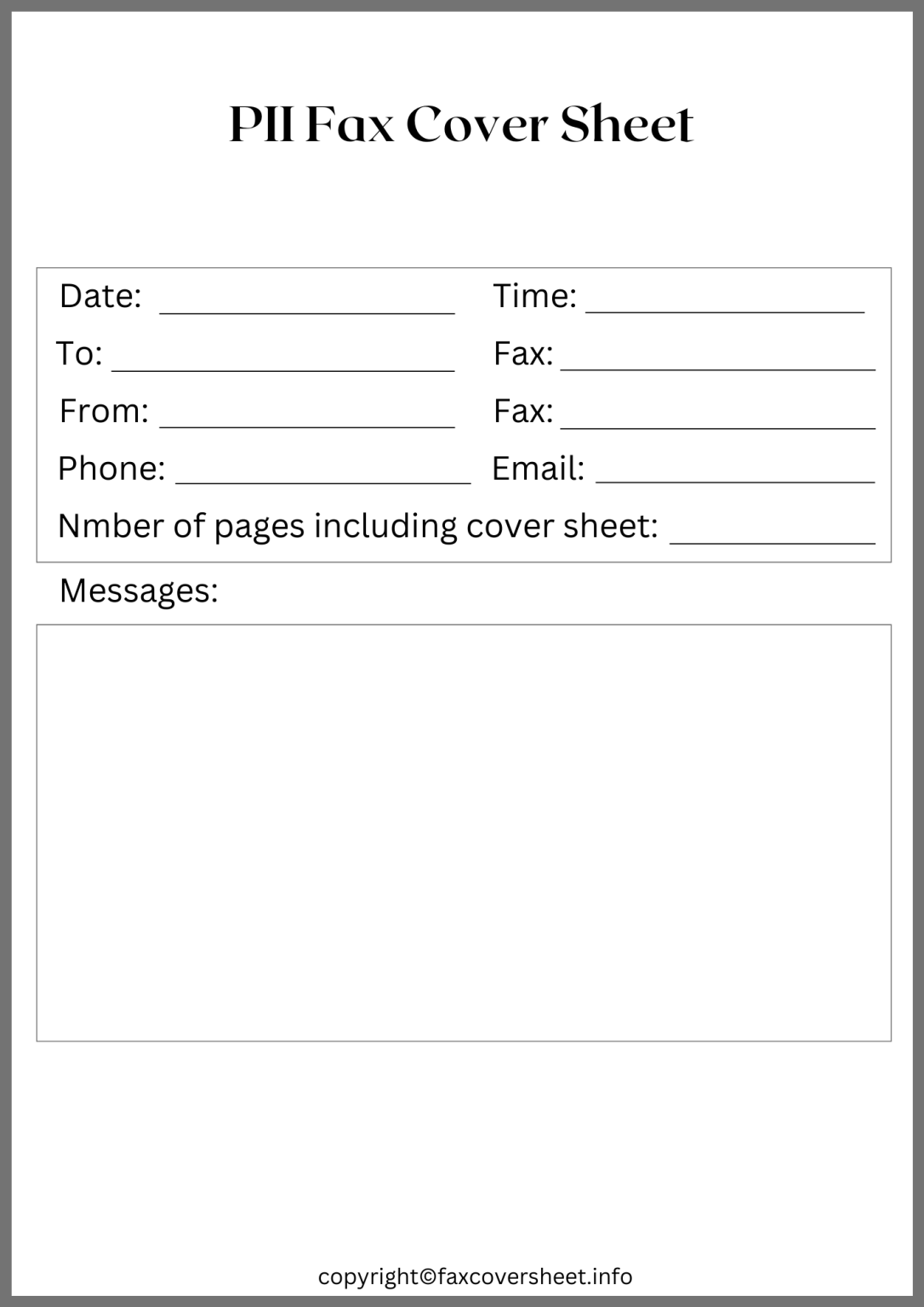 PII Fax Cover Sheet Template in PDF [Personal Information]