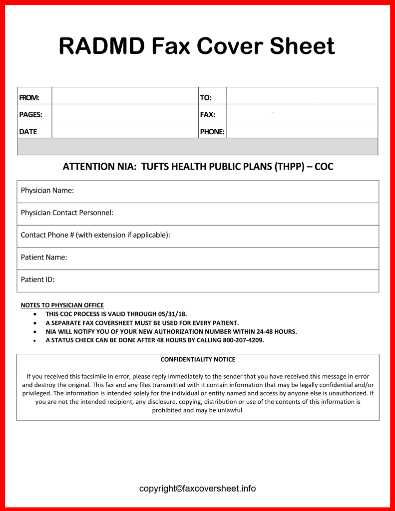 Free RADMD Fax Cover Sheet Template PDF