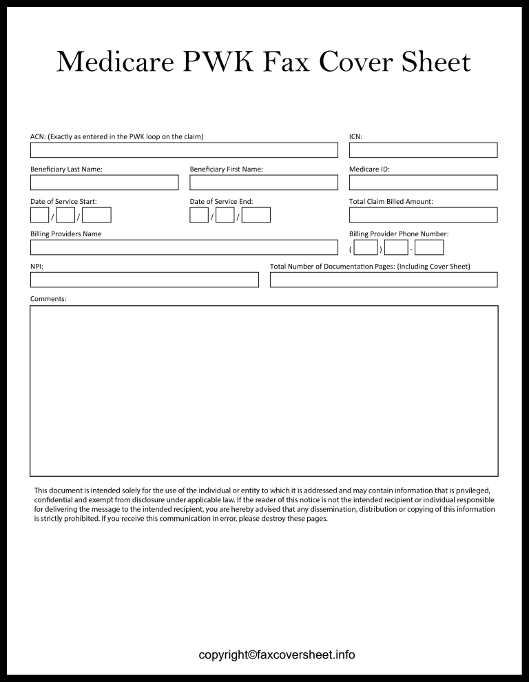 Medicare PWK Fax Cover Sheet Printable Template In PDF   Medicare PWK Fax Cover Sheet 768x990 