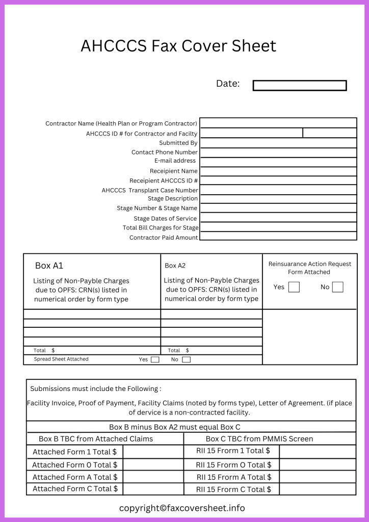 Printable AHCCCS Fax Cover Sheet