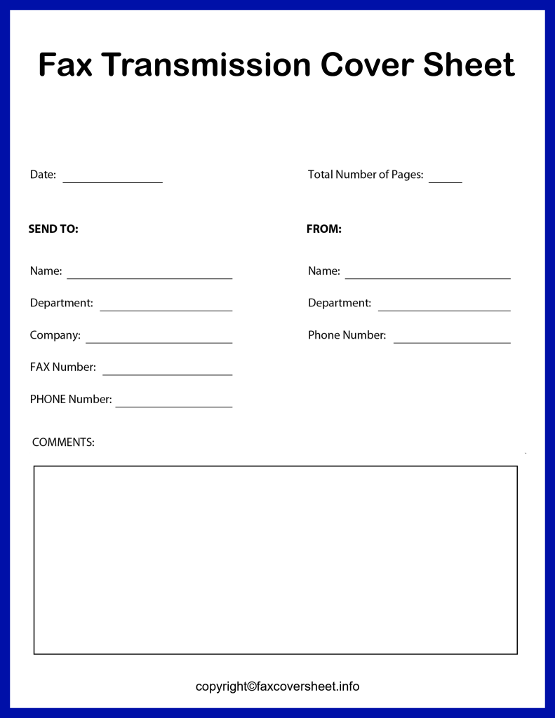 Printable Fax Transmission Cover Sheet