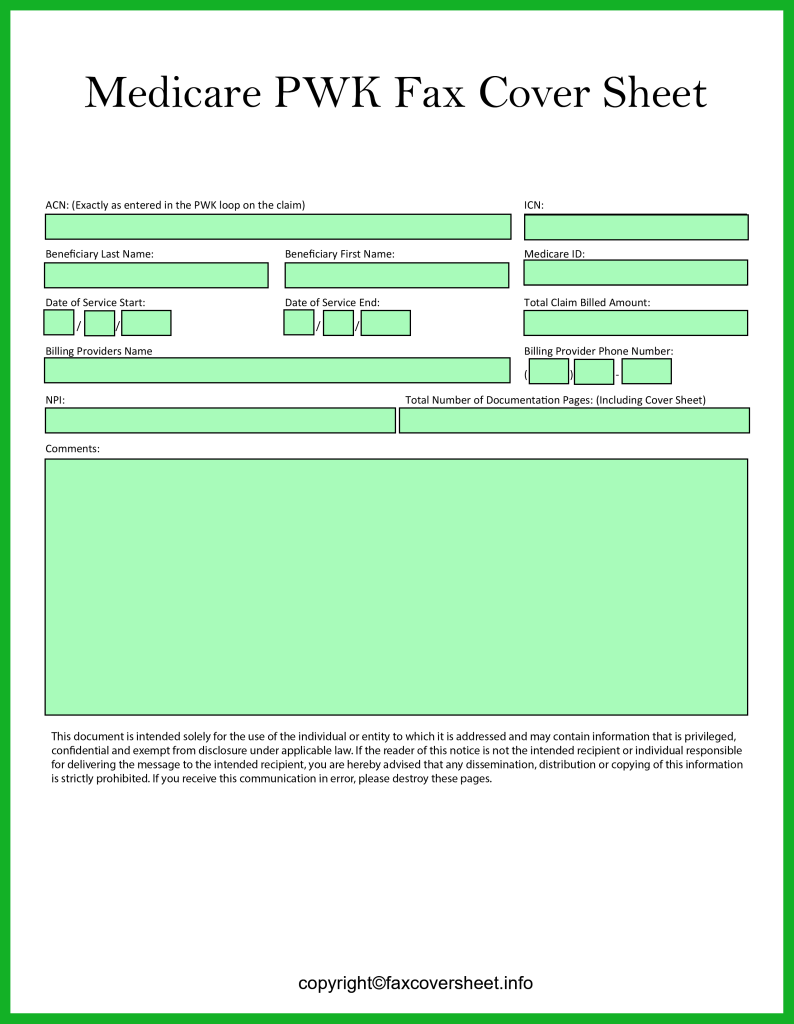 Printable Medicare PWK Fax Cover Sheet