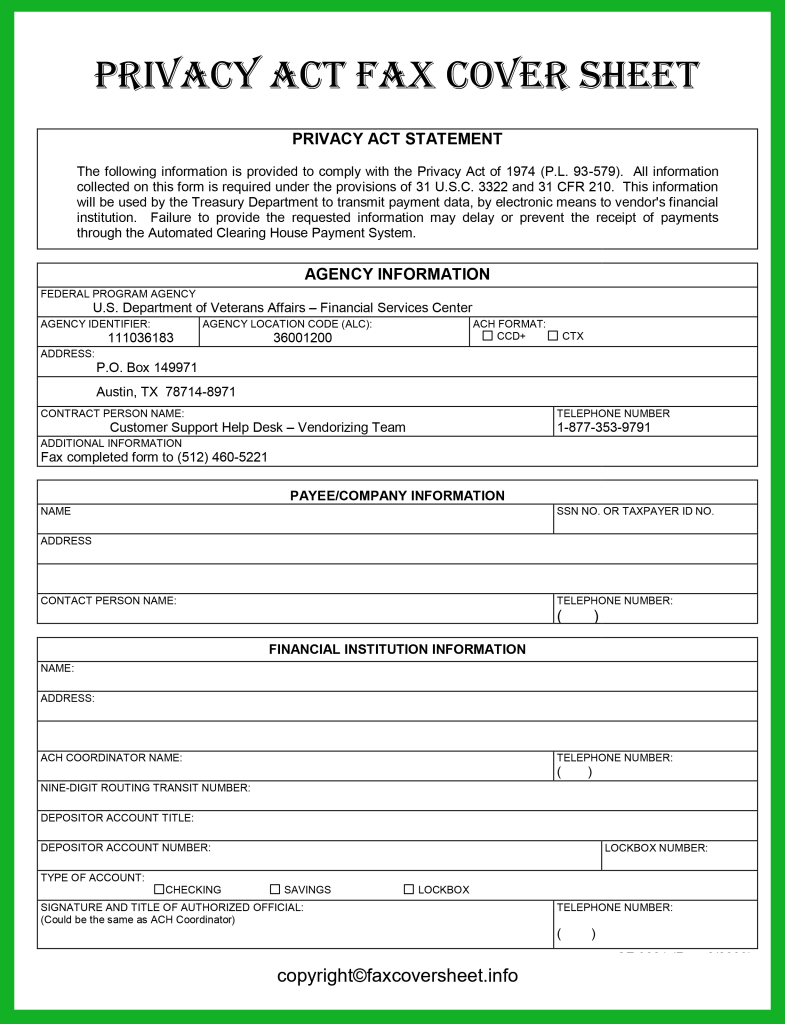 Printable Privacy Act Fax Cover Sheet