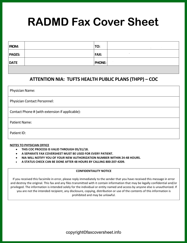 Printable RADMD Fax Cover Sheet