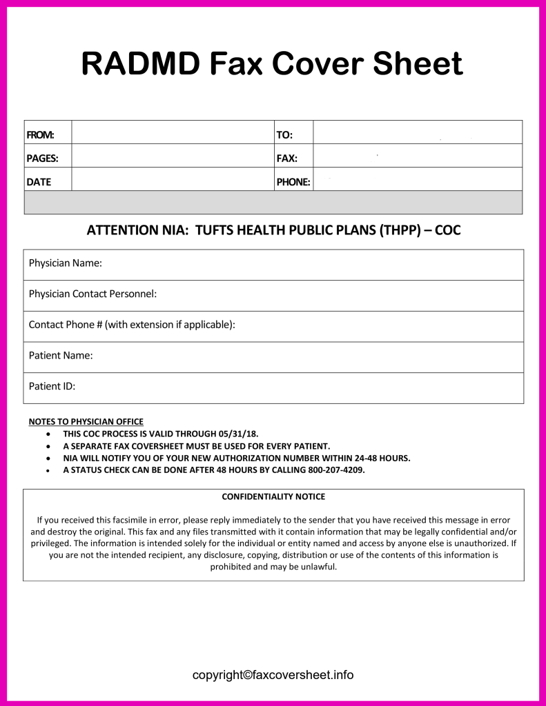 RADMD Fax Cover Sheet