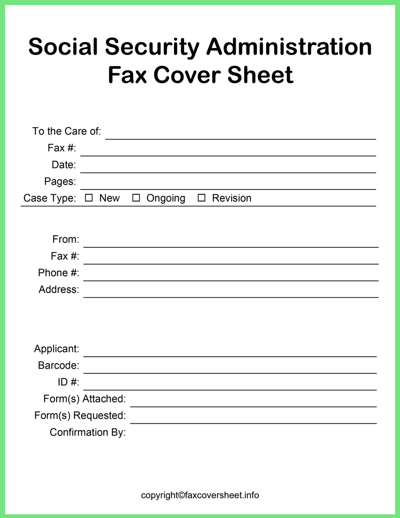 Free Social Security Administration Fax Cover Letter Template PDF