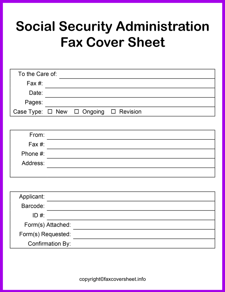 Social Security Administration Fax Cover Sheet
